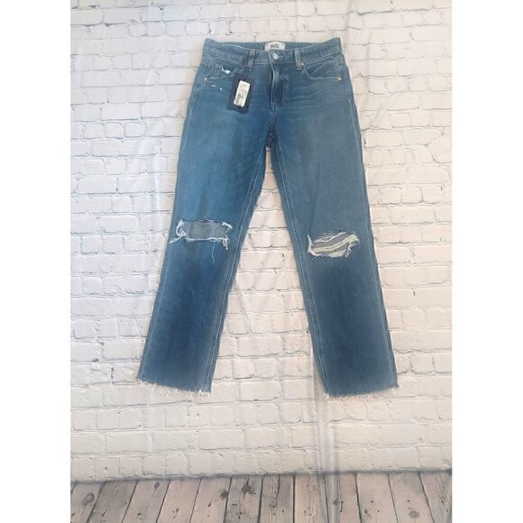 PAIGE Women's Noella Straight Jeans, Sledge Blue, Destructed, Blue/NWT, Size 24 - Picture 1 of 9